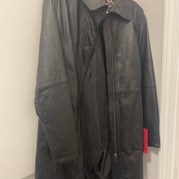 black leather mid-length coat from Excelled Collection Small NWT - Picture 7 of 8